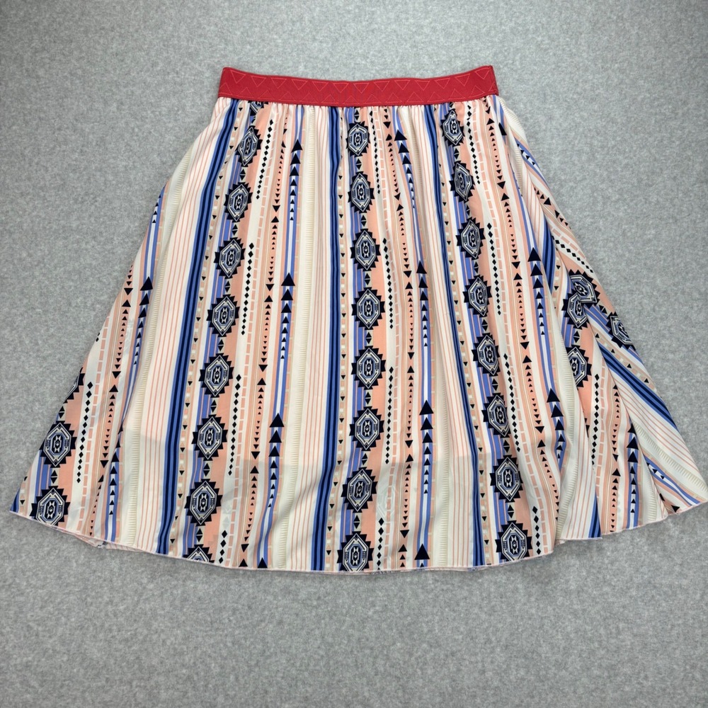 LuLaRoe Madison Skirt 2XL Women Geometric Aztec Stripe Pink Blue Red Pockets